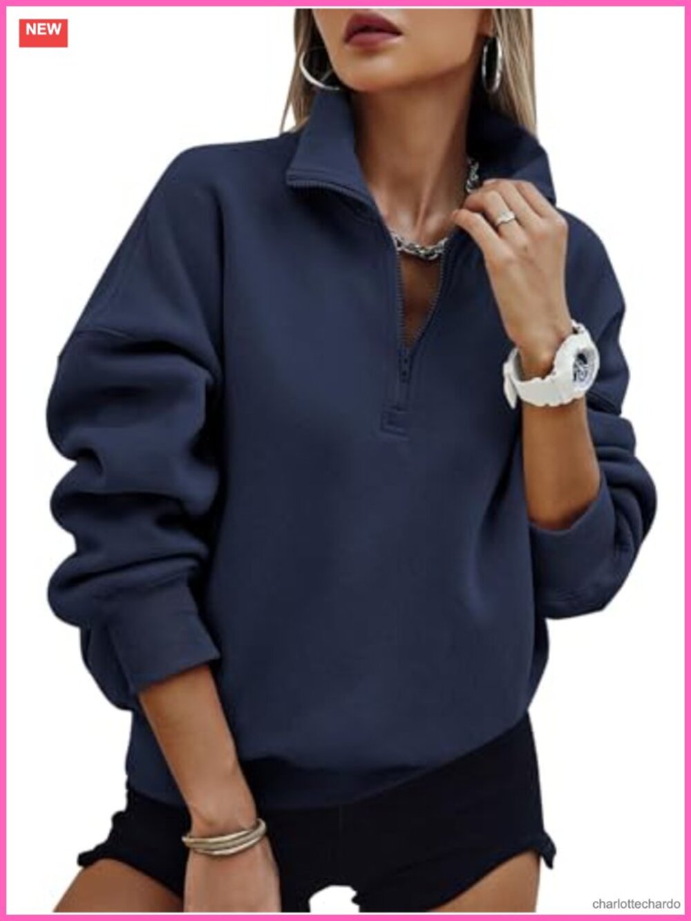 Quarter Zip Oversized Fleece Sweatshirt Women Half Zip Pullover